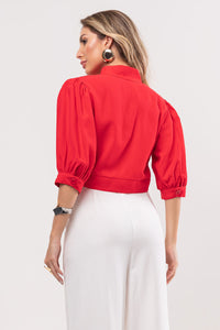 Blusa Nathalia Manga Com botões - Vermelho