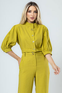 Blusa Nathalia Manga Com botőes - Verde