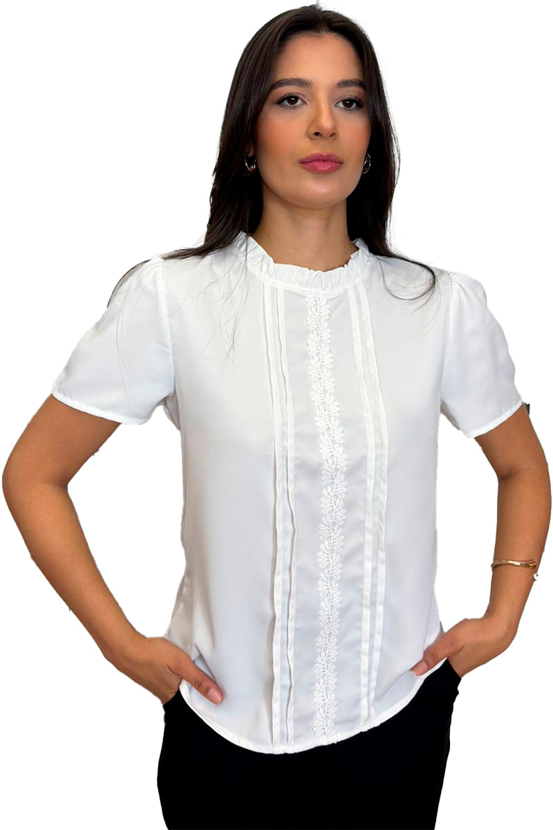 Blusa Kim Manga Curta Com Detalhe Gripir - Off White