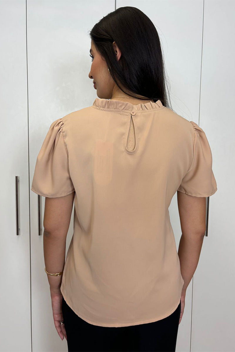 Blusa Kim Manga Curta Com Detalhe Gripir - Caqui