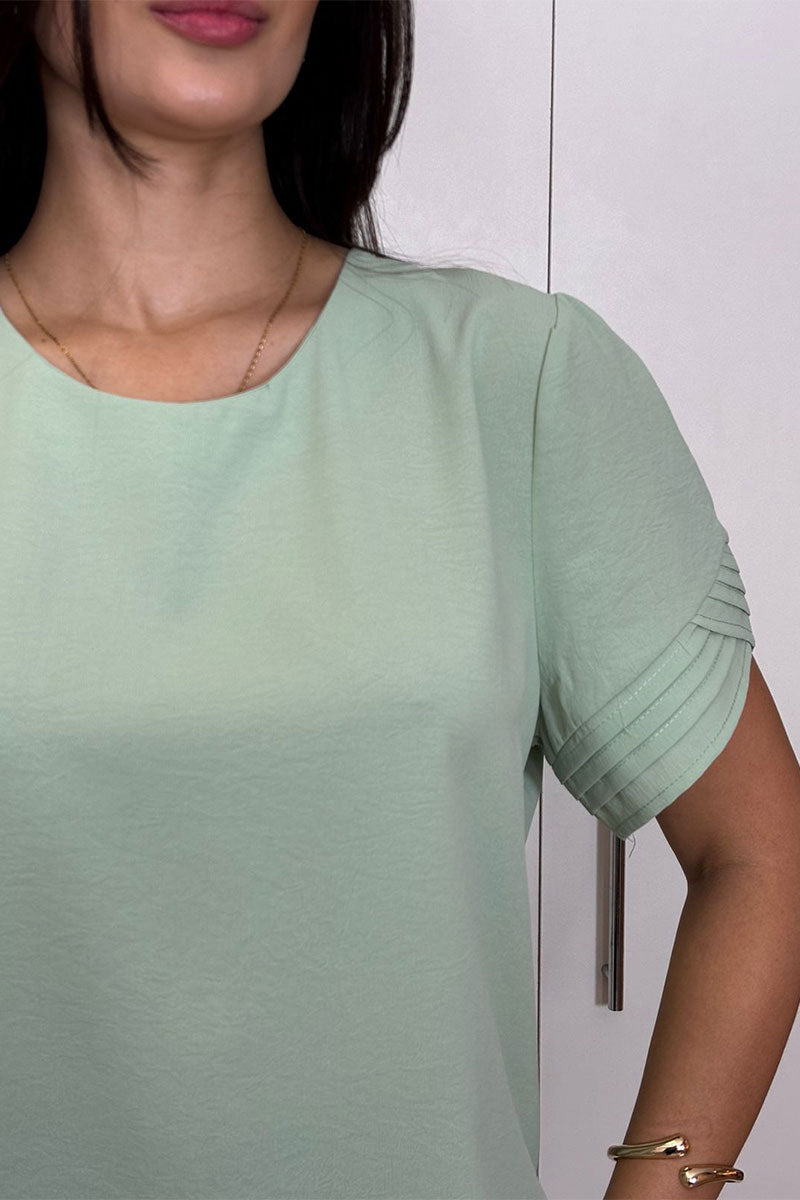 Blusa Kim Manga Curta Com Pregas - Verde