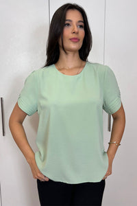 Blusa Kim Manga Curta Com Pregas - Verde