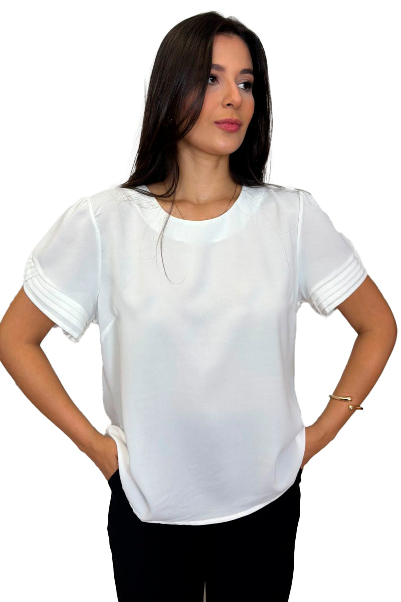 Blusa Kim Manga Curta Com Pregas - Off White