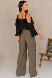 Blusa Poliana Crepe Manga Longa Vazada - Preto