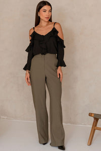 Blusa Poliana Crepe Manga Longa Vazada - Preto