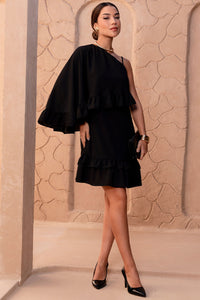 Vestido Kiara Midi Um Ombro Só Com Babado - Preto