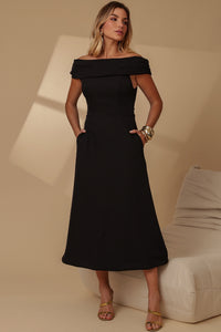 Vestido Ravena Midi Ombro a Ombro - Preto