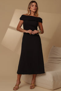 Vestido Ravena Midi Ombro a Ombro - Preto
