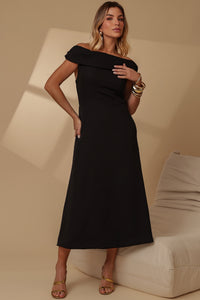 Vestido Ravena Midi Ombro a Ombro - Preto