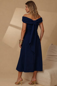 Vestido Ravena Midi Ombro a Ombro - Azul Marinho