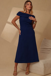 Vestido Ravena Midi Ombro a Ombro - Azul Marinho