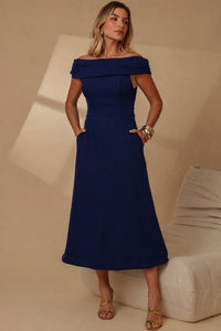 Vestido Ravena Midi Ombro a Ombro - Azul Marinho