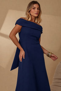 Vestido Ravena Midi Ombro a Ombro - Azul Marinho
