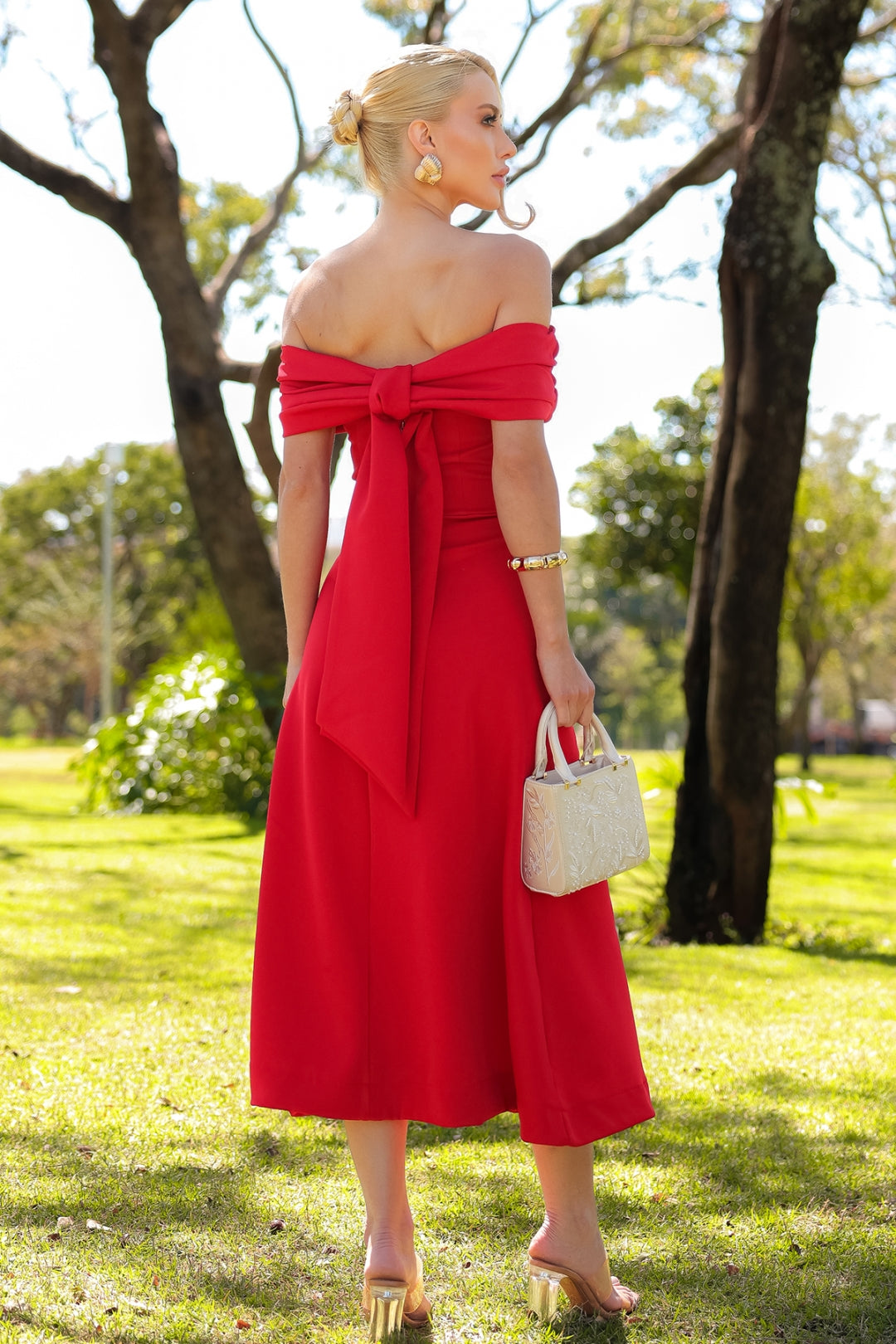 Vestido Ravena Midi Ombro a Ombro - Vermelho