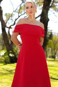 Vestido Ravena Midi Ombro a Ombro - Vermelho