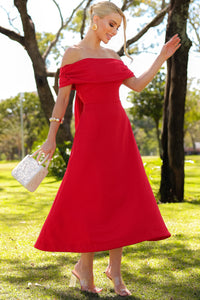 Vestido Ravena Midi Ombro a Ombro - Vermelho