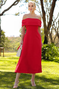 Vestido Ravena Midi Ombro a Ombro - Vermelho