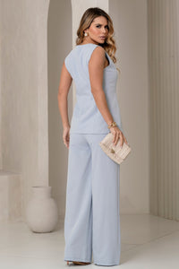 Conjunto Turim Calça Pantalona e Maxi Colete - Azul