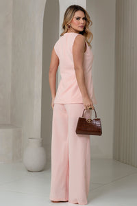 Conjunto Turim Calça Pantalona e Maxi Colete - Rosa