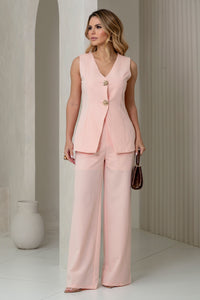 Conjunto Turim Calça Pantalona e Maxi Colete - Rosa