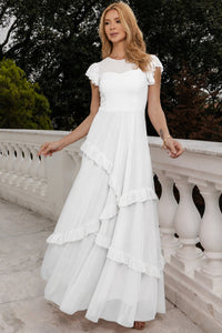 Vestido Phoebe Longo com Babados na Saia - Off White