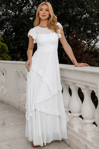 Vestido Phoebe Longo com Babados na Saia - Off White