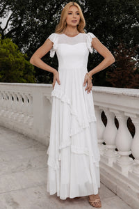 Vestido Phoebe Longo com Babados na Saia - Off White