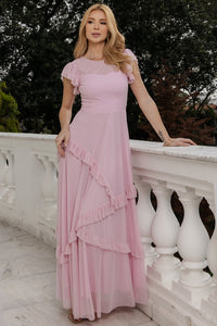 Vestido Phoebe Longo com Babados na Saia - Rosa