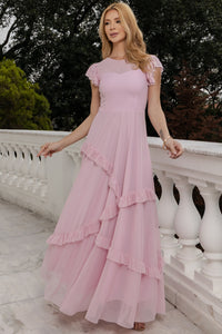 Vestido Phoebe Longo com Babados na Saia - Rosa