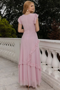 Vestido Phoebe Longo com Babados na Saia - Rosa