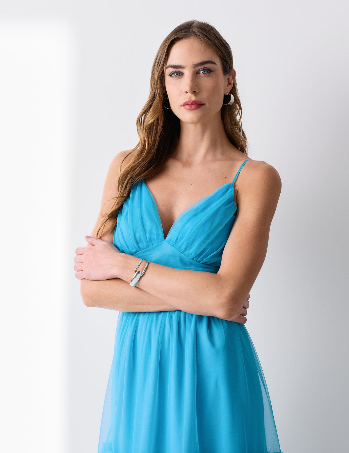 Vestido Tule Babados Cecilia - Azul