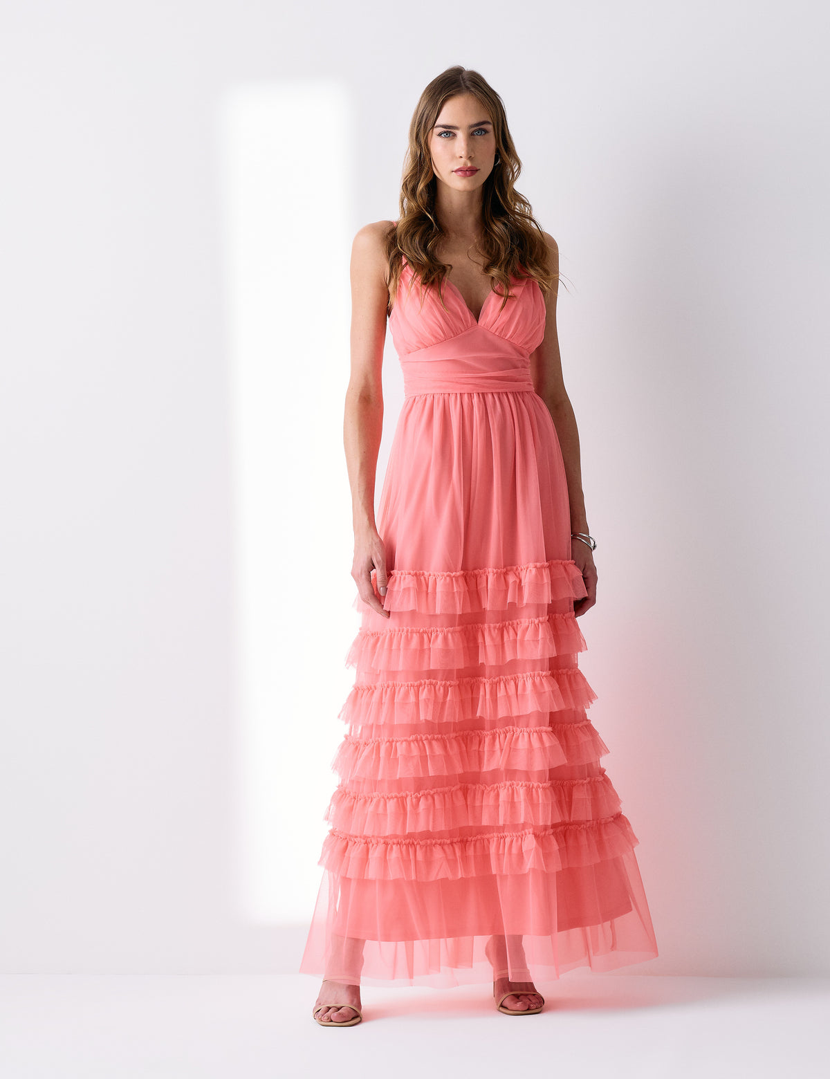 Vestido Tule Babados Cecilia - Coral