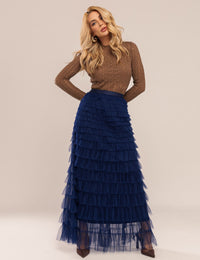 Saia Marjorie Babados em Tule - Azul Marinho