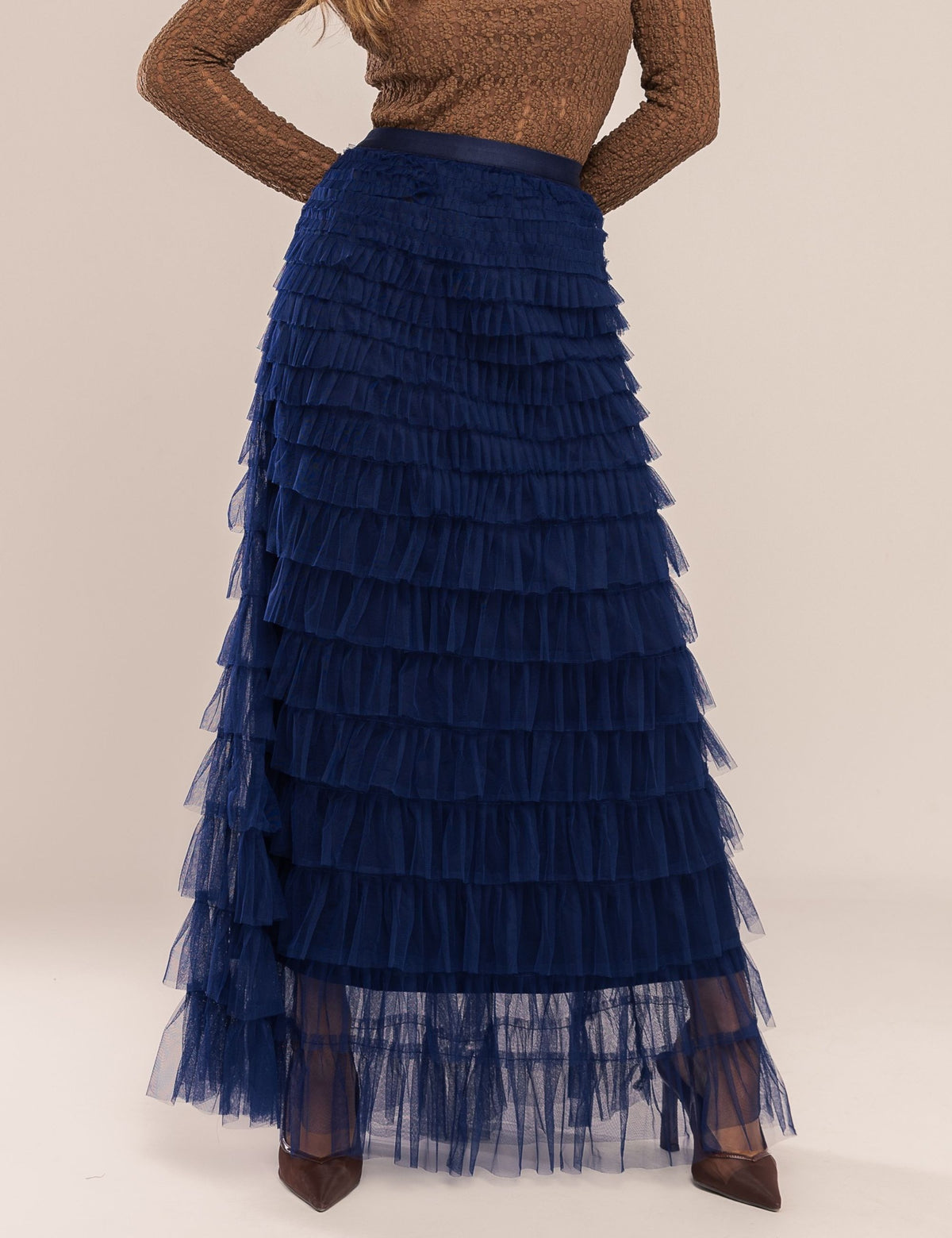 Saia Marjorie Babados em Tule - Azul Marinho