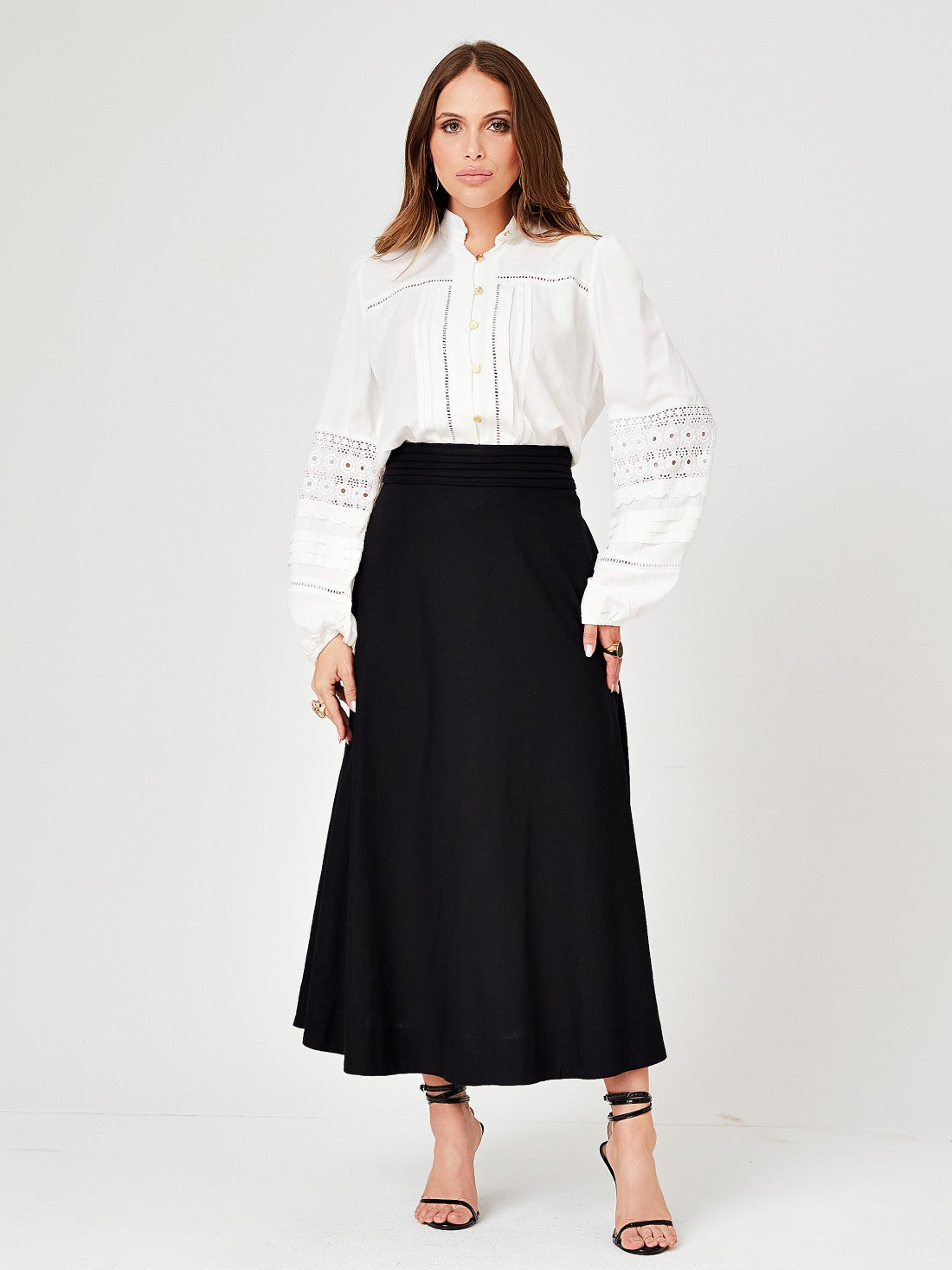 Saia Mamorena Gode em Linho com Pregas na Cintura