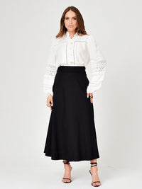 Saia Mamorena Gode em Linho com Pregas na Cintura