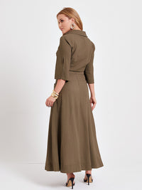 Saia Mamorena Midi em Linho com Fenda Frontal