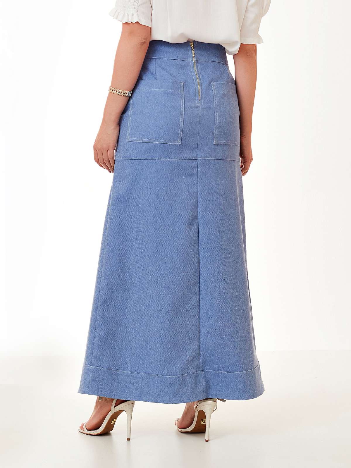 Saia Mamorena Longuete em Cotton Destroyer com Fenda Frontal