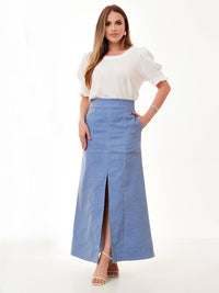 Saia Mamorena Longuete em Cotton Destroyer com Fenda Frontal