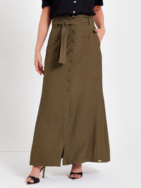 Saia Mamorena Midi em Alfaiataria com Fenda na Frente e Botões