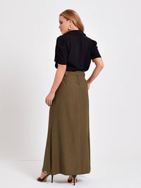 Saia Mamorena Midi em Alfaiataria com Fenda na Frente e Botões