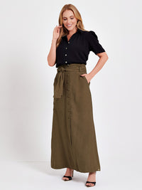 Saia Mamorena Midi em Alfaiataria com Fenda na Frente e Botões