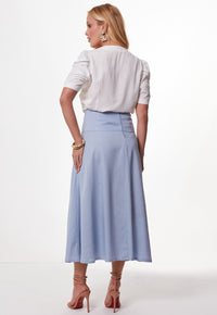 Saia Mamorena Midi em Linho com Cos Largo Pespontado