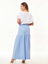 Saia Mamorena Midi em Liocel com Botões