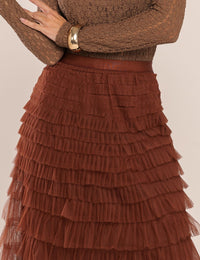 Saia Marjorie Babados em Tule - Marrom