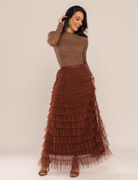 Saia Marjorie Babados em Tule - Marrom
