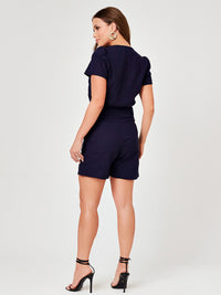 Short Mamorena em Linho com Cinto Pespontado