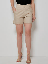 Short Mamorena em Linho com Elastano com Botões Encapados