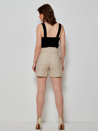 Short Mamorena em Linho com Elastano com Botões Encapados