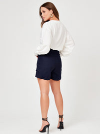 Short Mamorena em Linho com Elastano Detalhe em Trança